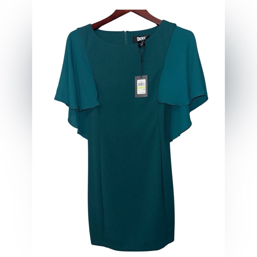 NWT DKNY Emerald Green Flutter Sleeve Shift Dress Size 4 Retails for $129